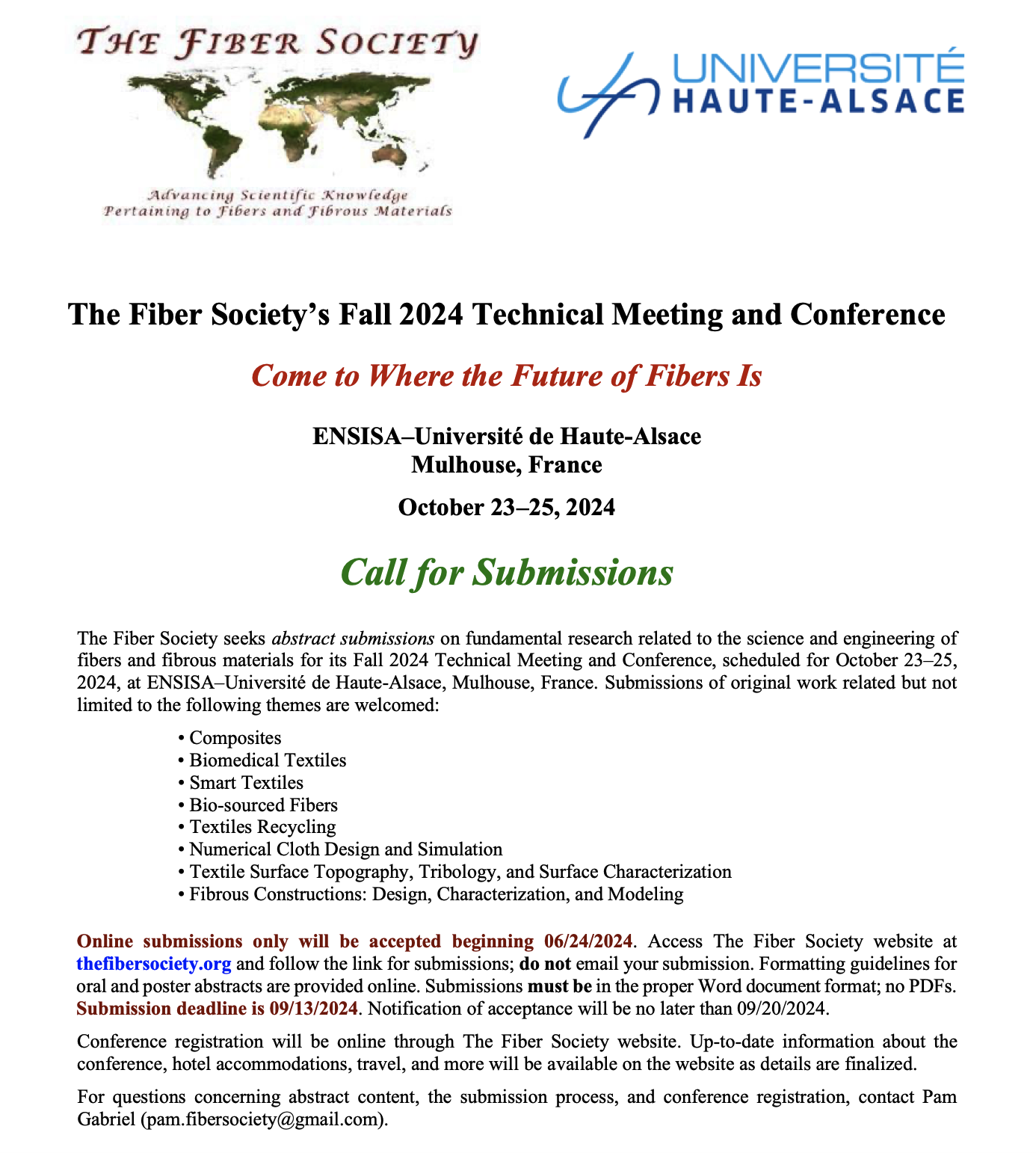 The Fiber Society’s Fall 2024 Technical Meeting and Conference